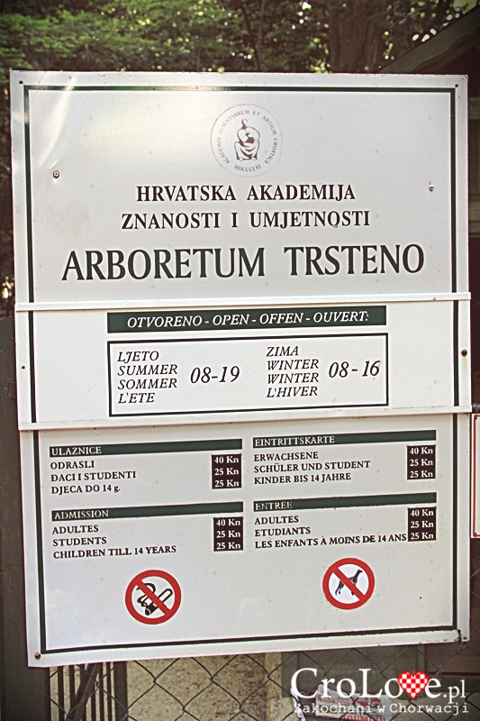 Cennik i godziny wejść do Arboretum Trsteno