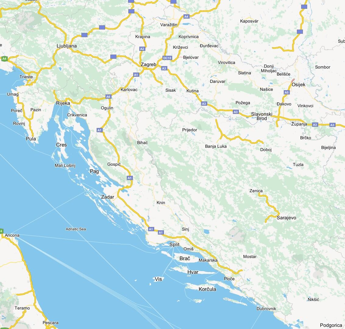 Mapa autostrad i dróg ekspresowych w Chorwacji