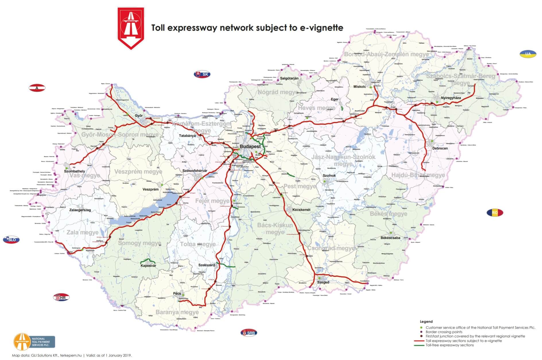 Mapa autostrad na Węgrzech